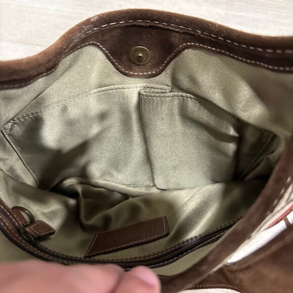 COACH Y2K Brown Signature Poppy For Peace Crossbody Shoulder Handbag 7087 Floral - Picture 7 of 10